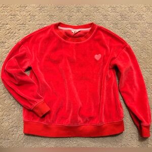 Red Velour Sweatshirt with Heart Detail